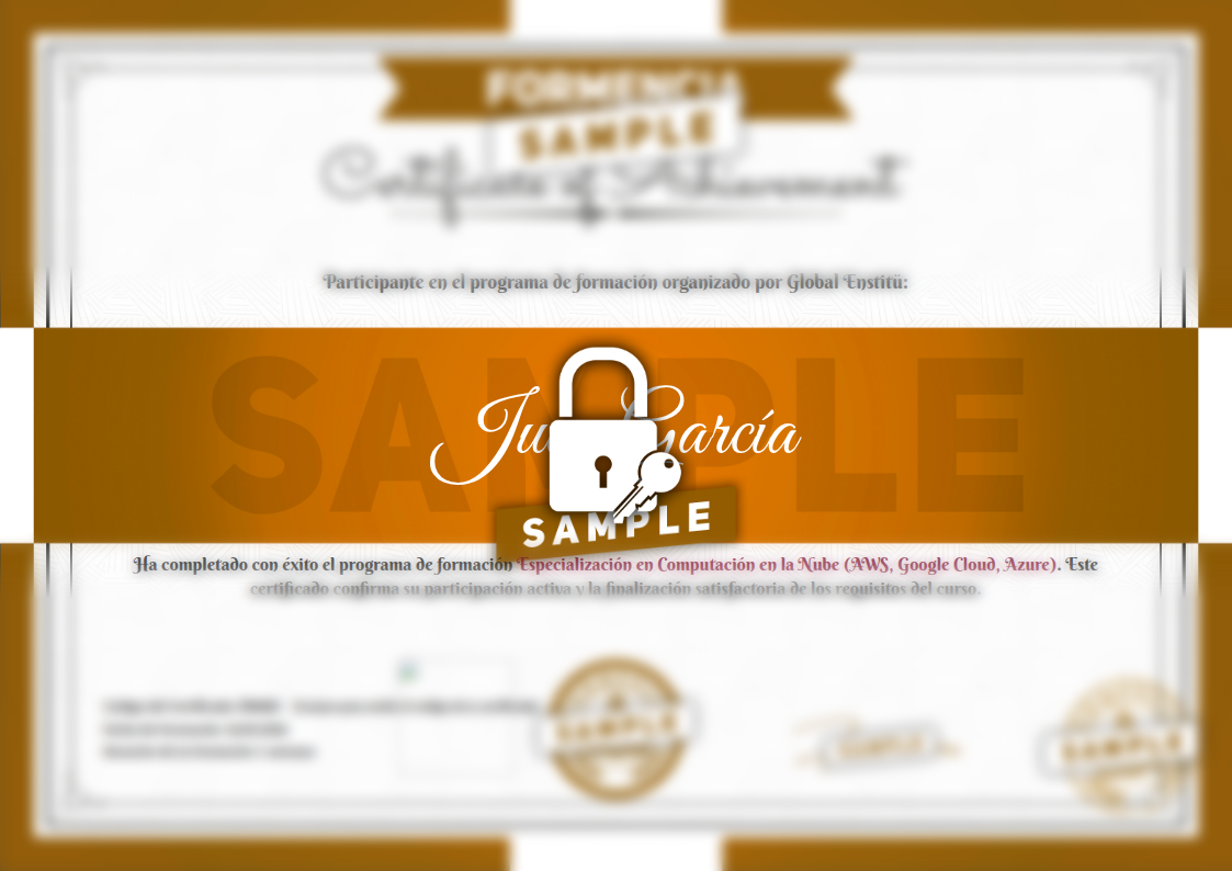 Certificado Especialización en Computación en la Nube (AWS, Google Cloud, Azure) de Muestra