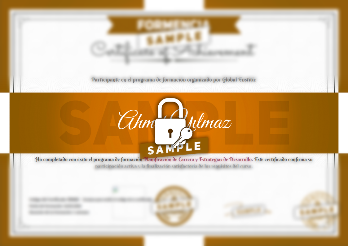 Certificado Planificación de Carrera y Estrategias de Desarrollo de Muestra