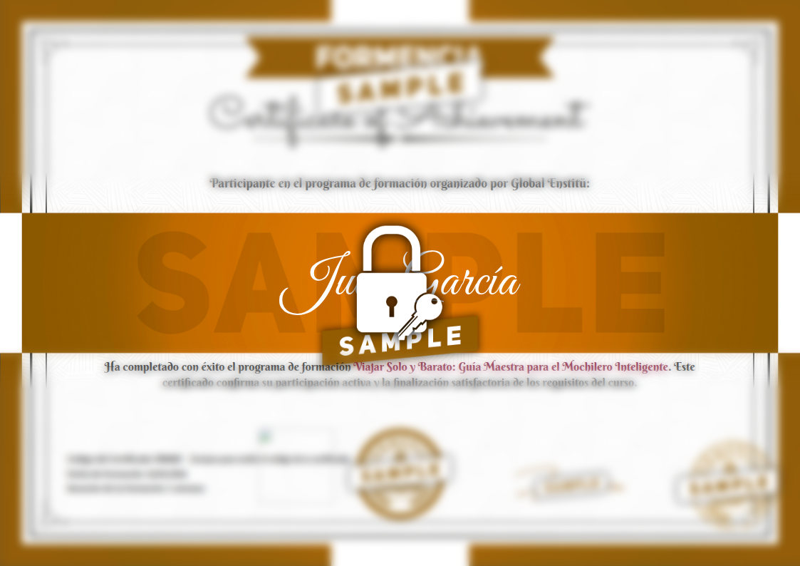 Certificado Viajar Solo y Barato: Guía Maestra para el Mochilero Inteligente de Muestra