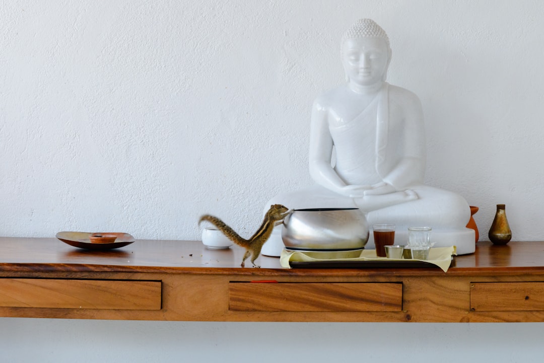 woman meditating office